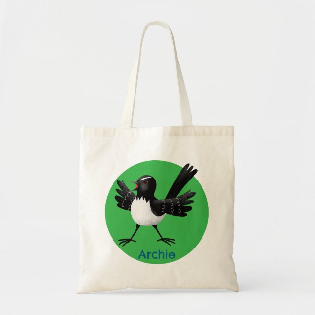 Australian Willie Wagtail cartoon personalized Tote Bag (Front)