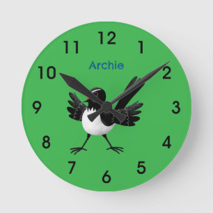 Australian Willie Wagtail cartoon Round Clock