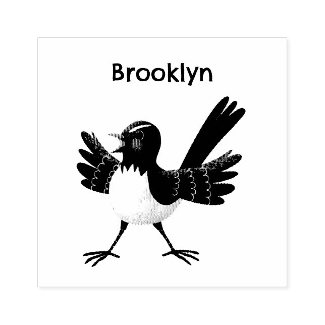 Australian Willie Wagtail cartoon Rubber Stamp (Imprint)