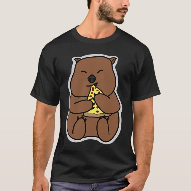 Australian Wombat Eating Pizza Ironic Wombat T-Shirt (Front)