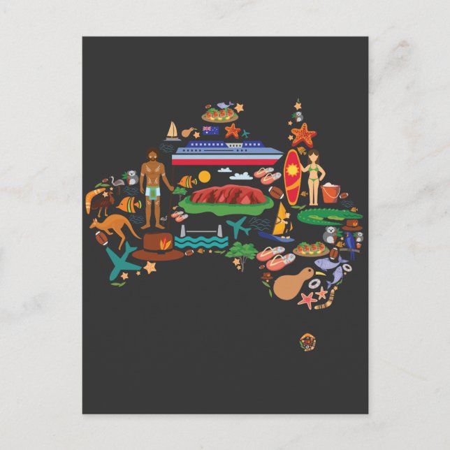 Australie Carte Australie Continent Animaux Voyage (Devant)