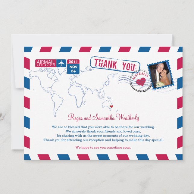 Australie Mariage de courrier aérien Merci (Devant)