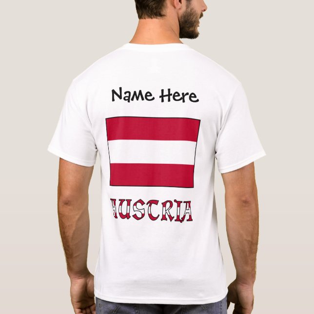 Austria and Austrian Flag Black Personalized T-Shirt (Back)