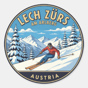 Austria Arlberg Skier Skiing Classic Round Sticker