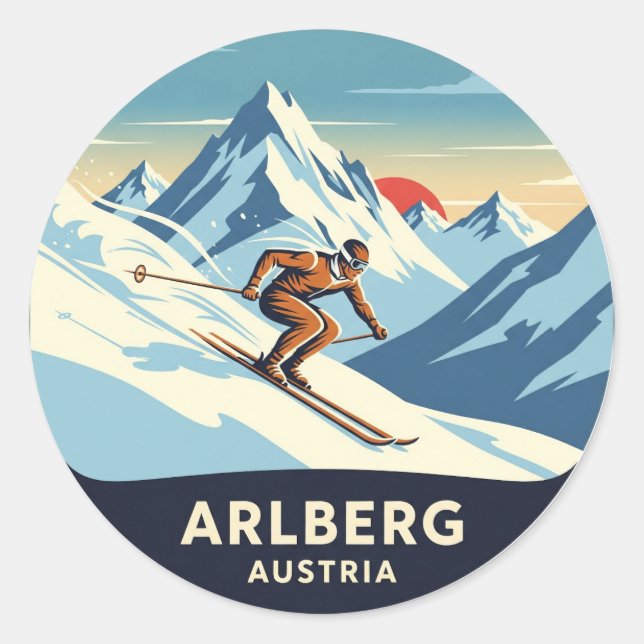 Austria Arlberg Skier Skiing Classic Round Sticker (Front)