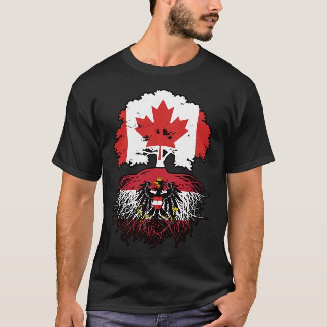 Austria Austrian Canadian Canada Tree Roots Flag T-Shirt (Front)
