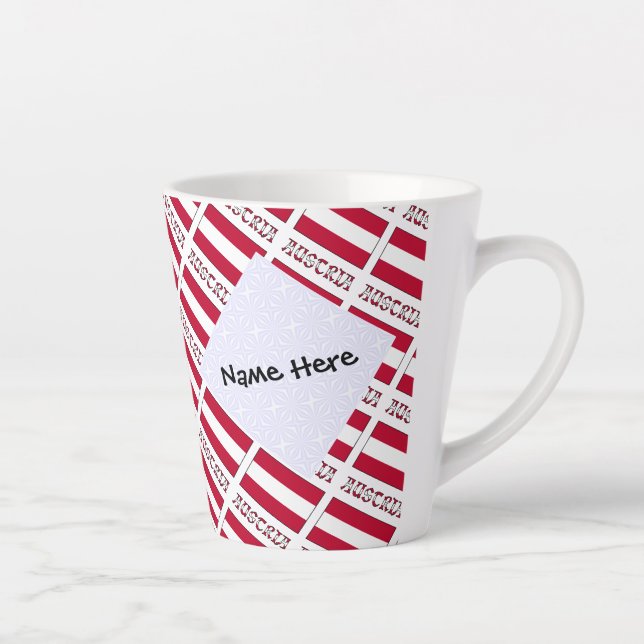 Austria Austrian Flag Tiled Black Personalization  Latte Mug (Right)