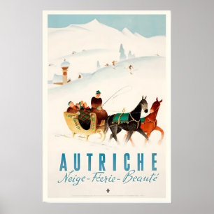 Austria Autriche Vintage Ski Poster - Framed Print