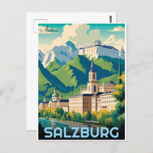 Austria capital salzburg skyline postcard