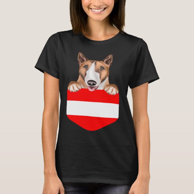 Austria Flag Bull Terrier Dog In Pocket T-Shirt (Front)