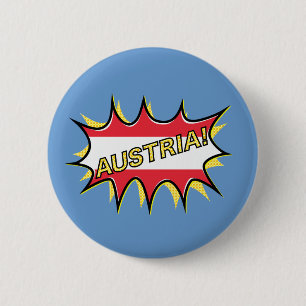 Austria Flag Kapow Comic Style Star 2 Inch Round Button