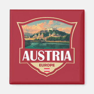Austria Illustration Retro Badge Magnet