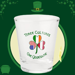 Austria Ireland USA Flags Shamrock Personalized  Shot Glass