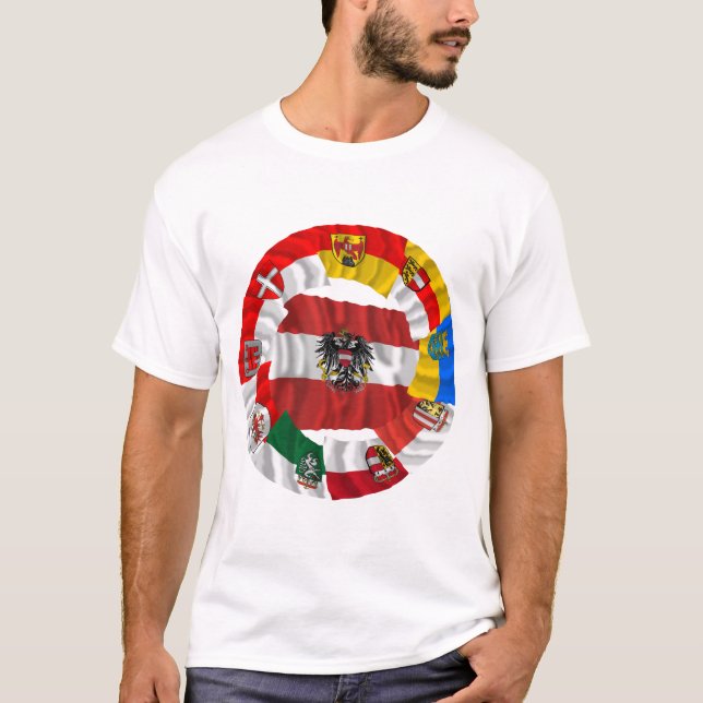 Austria & its Laender Waving Flags T-Shirt (Front)