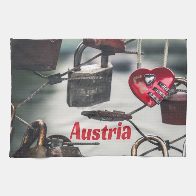 Austria Love Locks Bridge Salzburg Kitchen Towel (Horizontal)