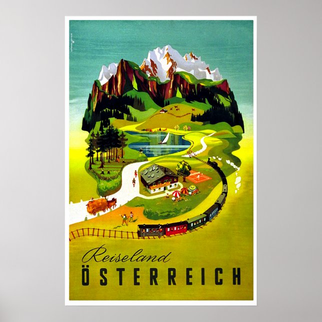 Austria, Reiseland, railway, vintage travel poster (Front)
