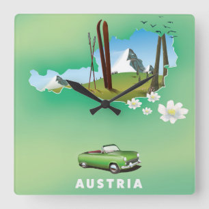 Austria Ski Travel poster Square Wall Clock