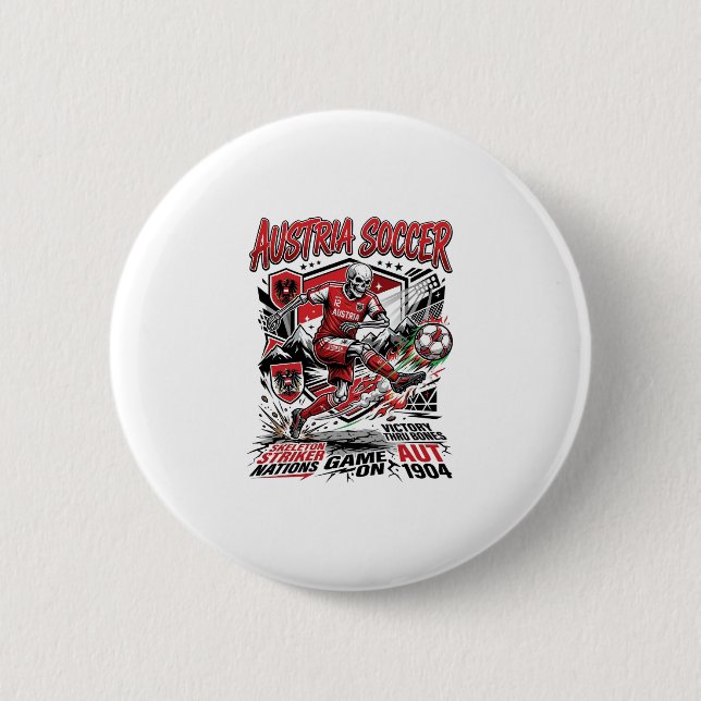 Austria Soccer Skeleton Striker Nations Poster Sty 2 Inch Round Button (Front)