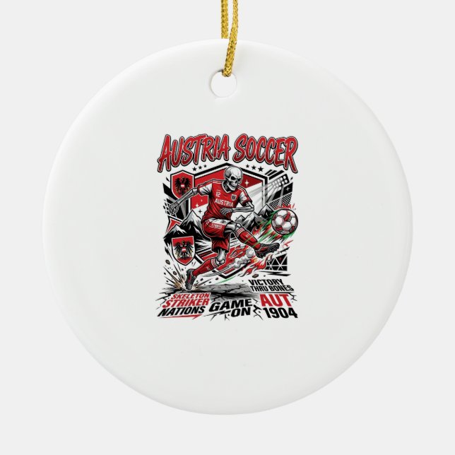 Austria Soccer Skeleton Striker Nations Poster Sty Ceramic Ornament (Front)