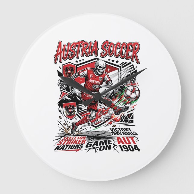 Austria Soccer Skeleton Striker Nations Poster Sty Large Clock (Front)