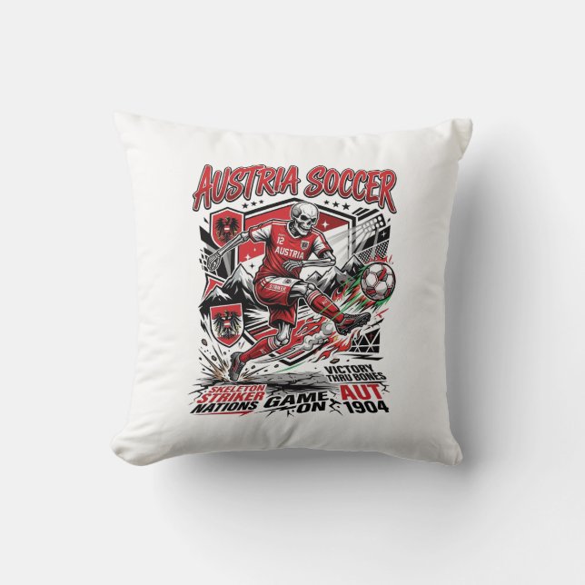 Austria Soccer Skeleton Striker Nations Poster Sty Throw Pillow (Front)