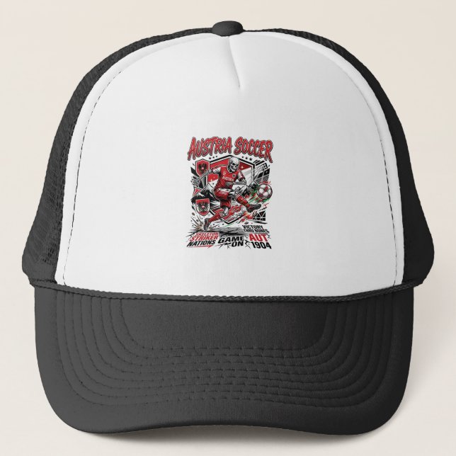 Austria Soccer Skeleton Striker Nations Poster Sty Trucker Hat (Front)