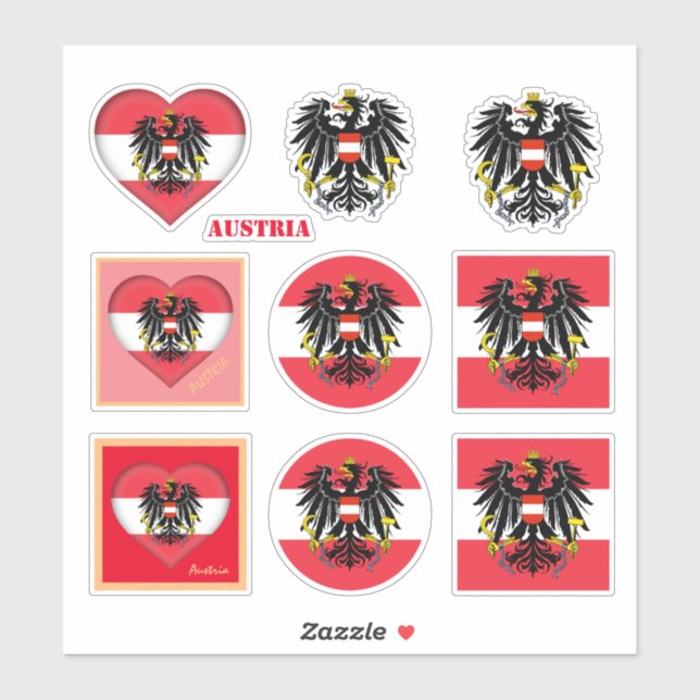 Austria stickers & Austrian Flag, Heart /sports (Sheet)