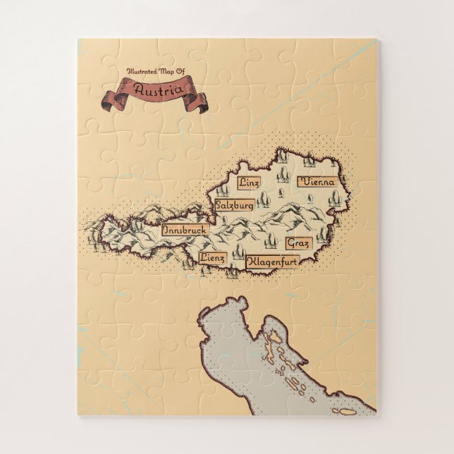 Austria Vintage Illustrated map Jigsaw Puzzle (Vertical)