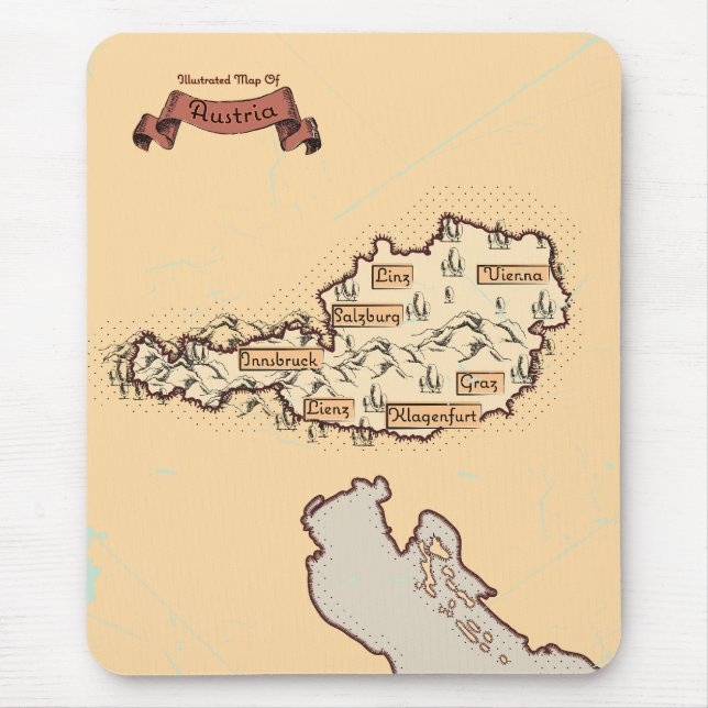 Austria Vintage Illustrated map Mouse Pad (Front)