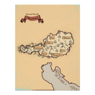 Austria Vintage Illustrated map Poster