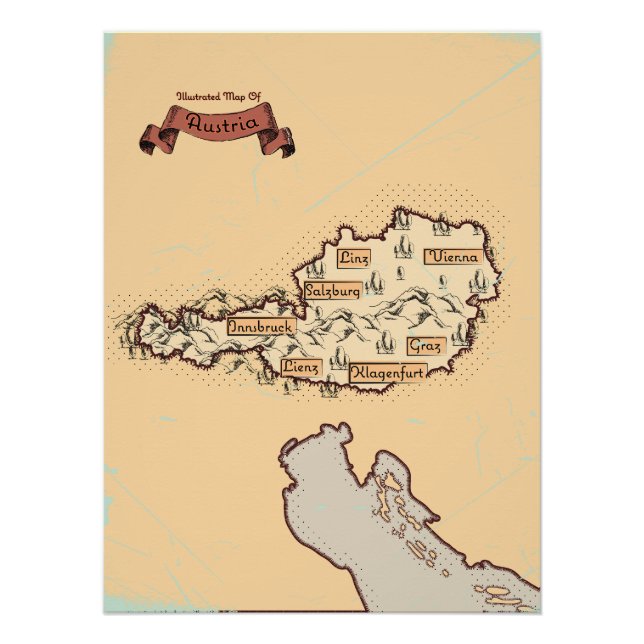 Austria Vintage Illustrated map Poster (Front)
