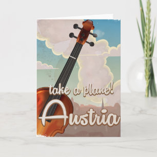 Austria Violin vintage travel poster. Holiday Card