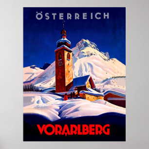 Austria, Vorarlberg on winter, vintage travel Poster