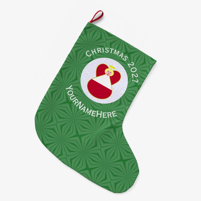 Austrian Angel Christmas Flag Personalized  Large Christmas Stocking (Front (Hanging))