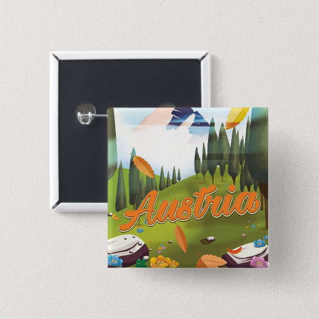 Austrian cartoon travel poster 2 inch square button (Front & Back)