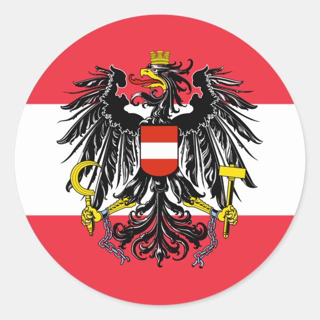 Austrian Flag and Coat of Arms, Flag of Austria Classic Round Sticker (Front)