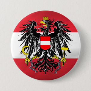 Austrian Flag & Coat of Arms 3 Inch Round Button