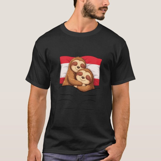 Austrian Flag Sloth Pajama Sleepover Sleeping Aust T-Shirt (Front)