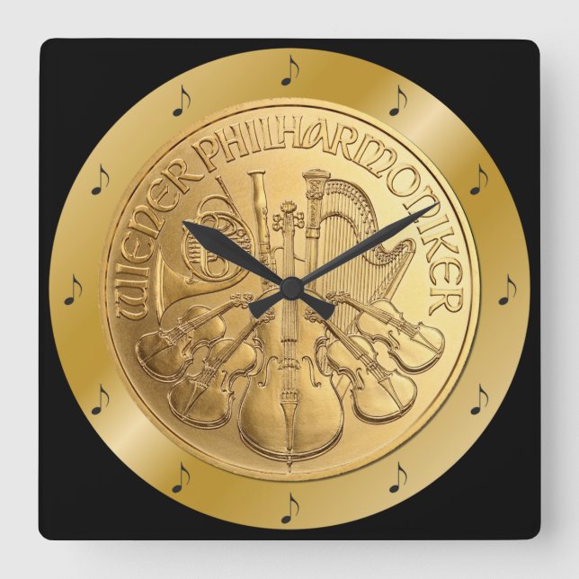 Austrian Gold Coin ~ Vienna Philharmonics 2017~*~ Square Wall Clock (Front)