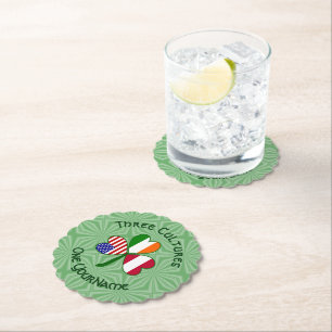 Austrian Irish American Shamrock Flag Personalized Paper Coaster