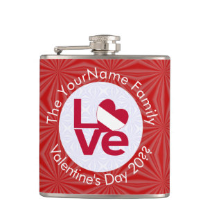 Austrian Red Letter LOVE Flag Personalized  Hip Flask