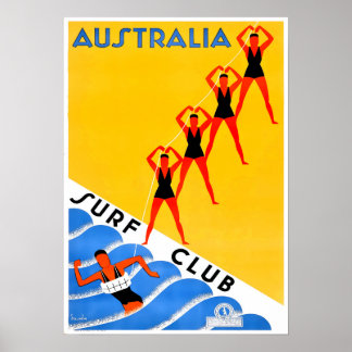 Austrlia Travel Poster Surf Surfing Surfer
