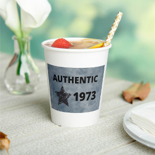 Authentic 1973 Vintage Birthday with Grunge Star  Paper Cups