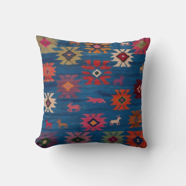 Authentic Blue Kilim Coussins : Art tissé à la mai (Recto)