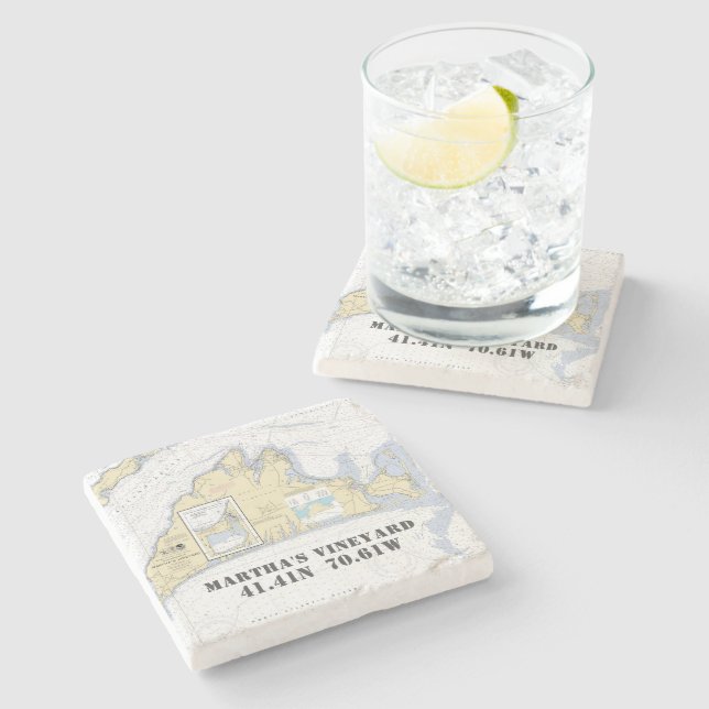 Authentic Boating Chart Martha's Vineyard Nautical Stone Coaster (Side)