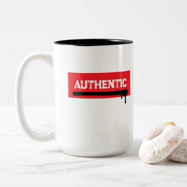 AUTHENTIC Graffiti Street - Bold Red Box Drip Art Two-Tone Coffee Mug (With Donut)
