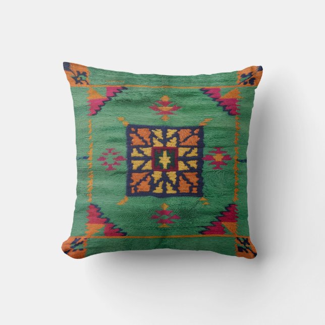 Authentic Green Kilim Pillows: A Touch of Traditio Throw Pillow (Front)
