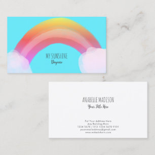 Authentic Hand Drawn Rainbow   Water Coloured Blue Business Card