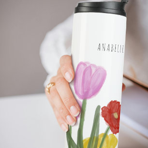Authentic Hand Drawn Water Coloured Flowers Thermal Tumbler