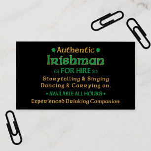 Authentic Irishman For Hire Funny Business Cards